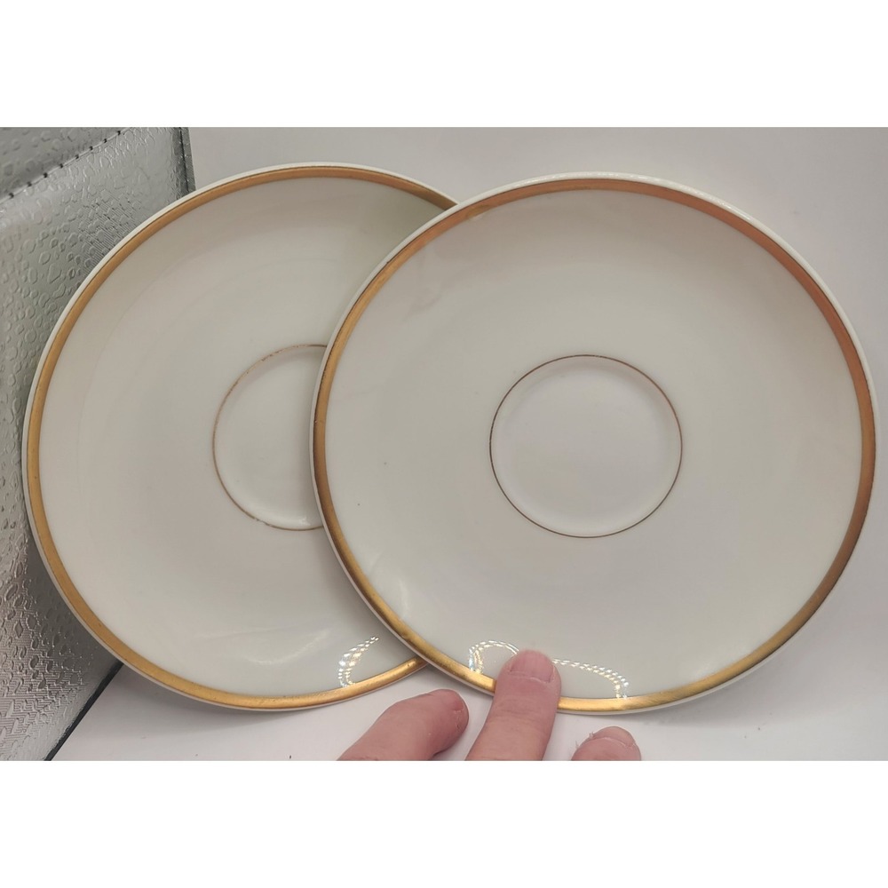 2 Haviland Limoges Schlieger 1125 Gold Rim Wide Band White Saucer 5.75" France